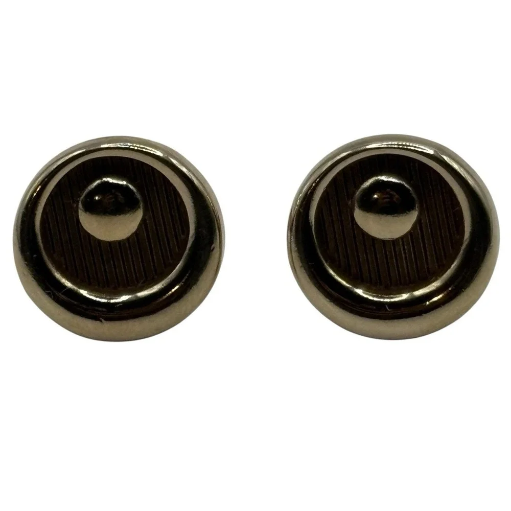 Vintage Cufflinks Round Gold‎ Tone Crescent Moon Wood Look Formal Men's Textured